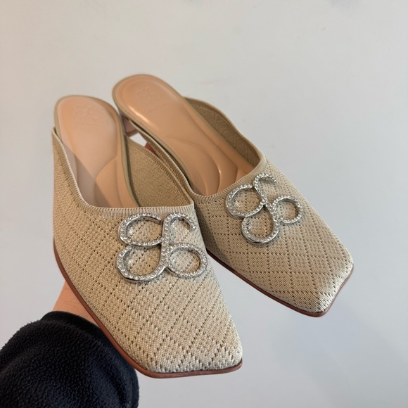 Cosy Island Shoes - NWOT Cosy Island Rhinestone Logo Embellishment Mules Size 38